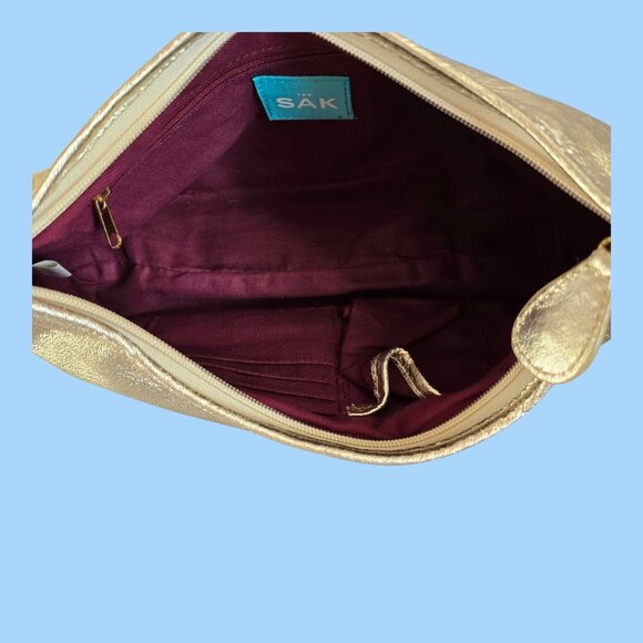 The Sak Leather Shoulder Bag Purse Metallic Gold 12" Long - Picture 10 of 12